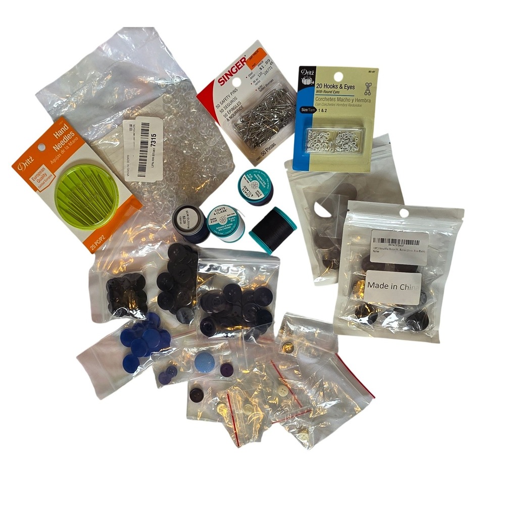 Sewing Notions Lot Dritz Hand Needles Singer ‎ Pins Coats Clark Thread Buttons